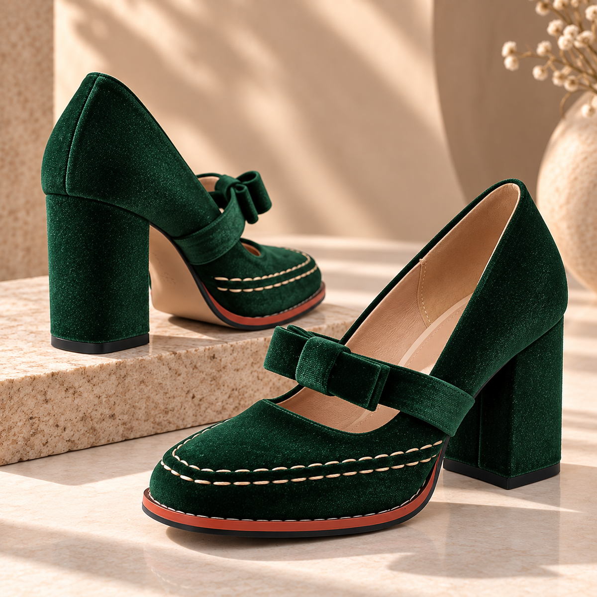 Belle Velvet Mary Jane Heels