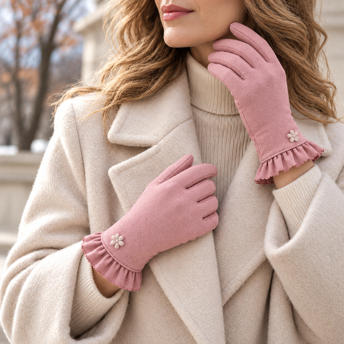 Bianca Ruffle-Cuff Touchscreen Gloves