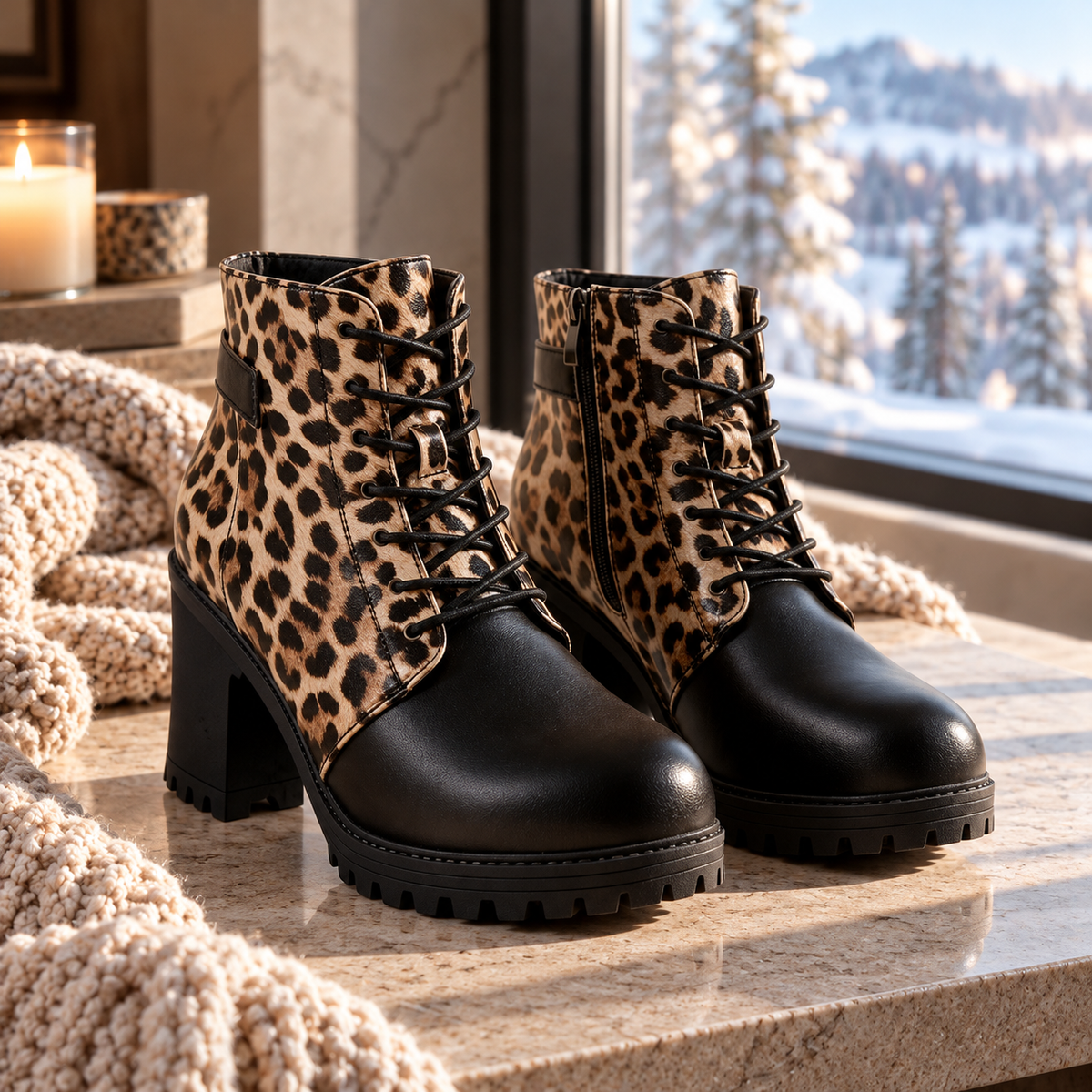 Samantha Leopard Lace-Up Boots
