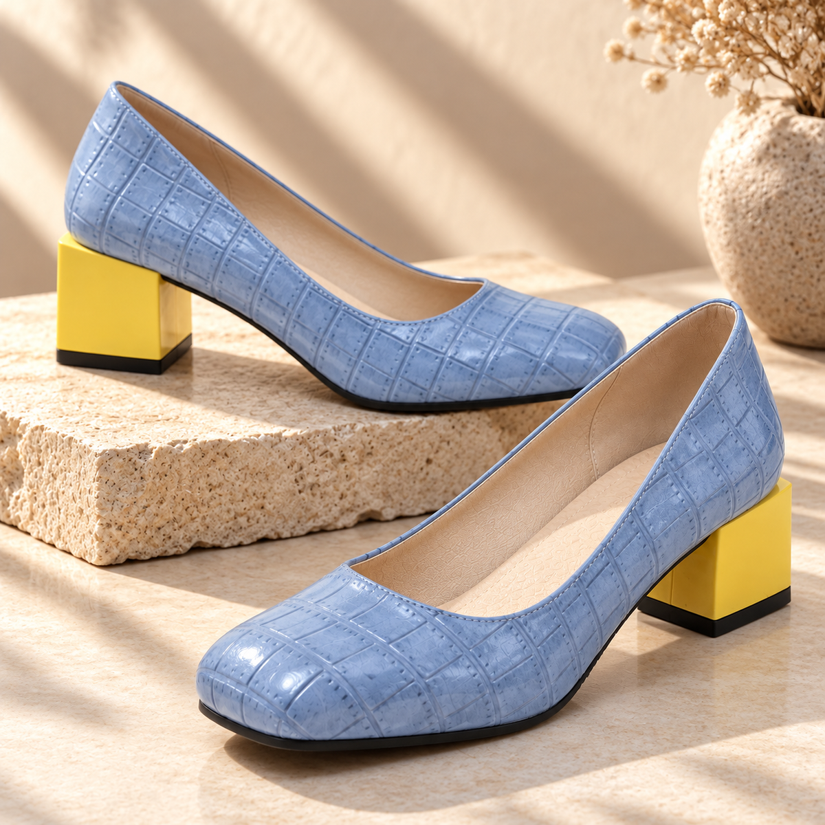 Florine Croc Block Heels