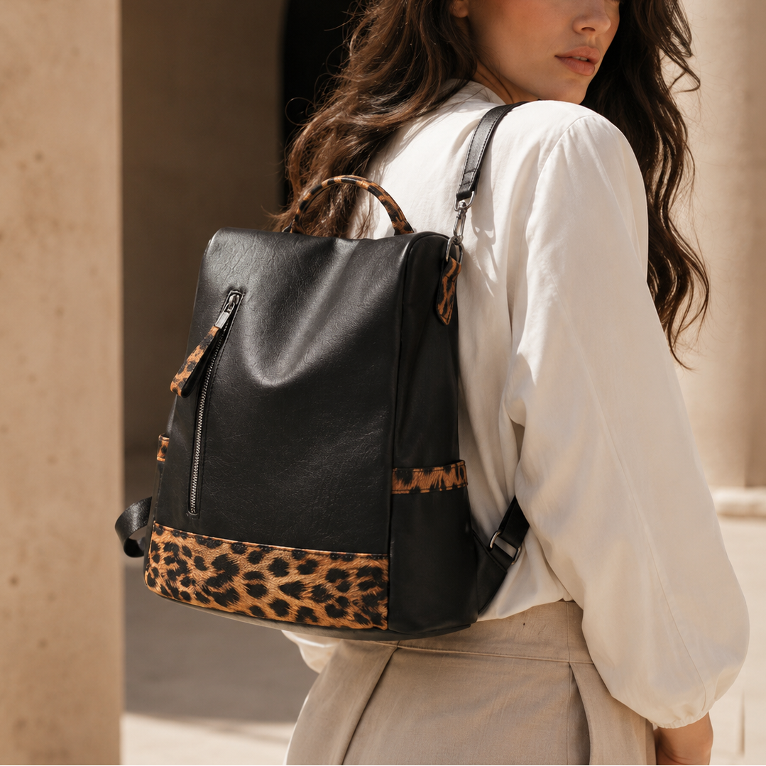 Samantha Leopard-Line Backpack
