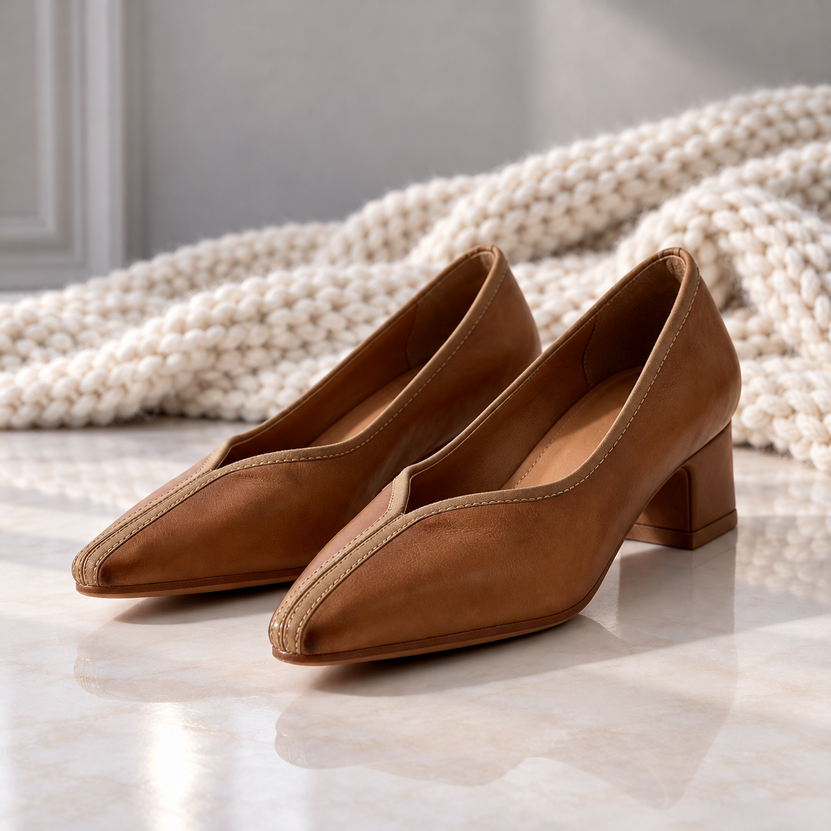 Eleanor V-Cut Block Heel Pumps