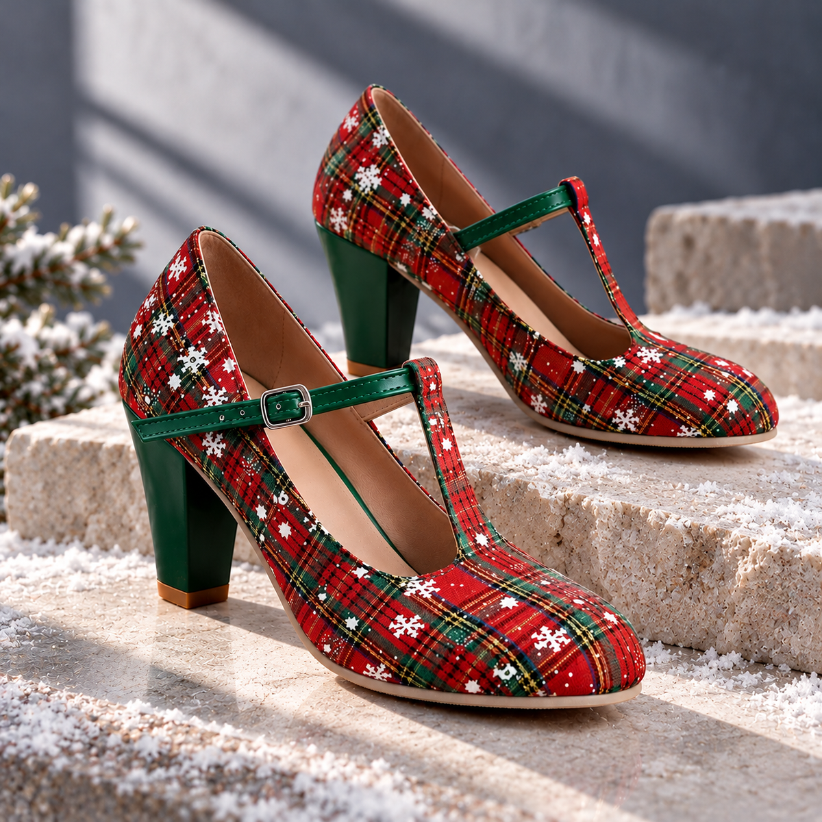Claire Tartan T-Strap Heels