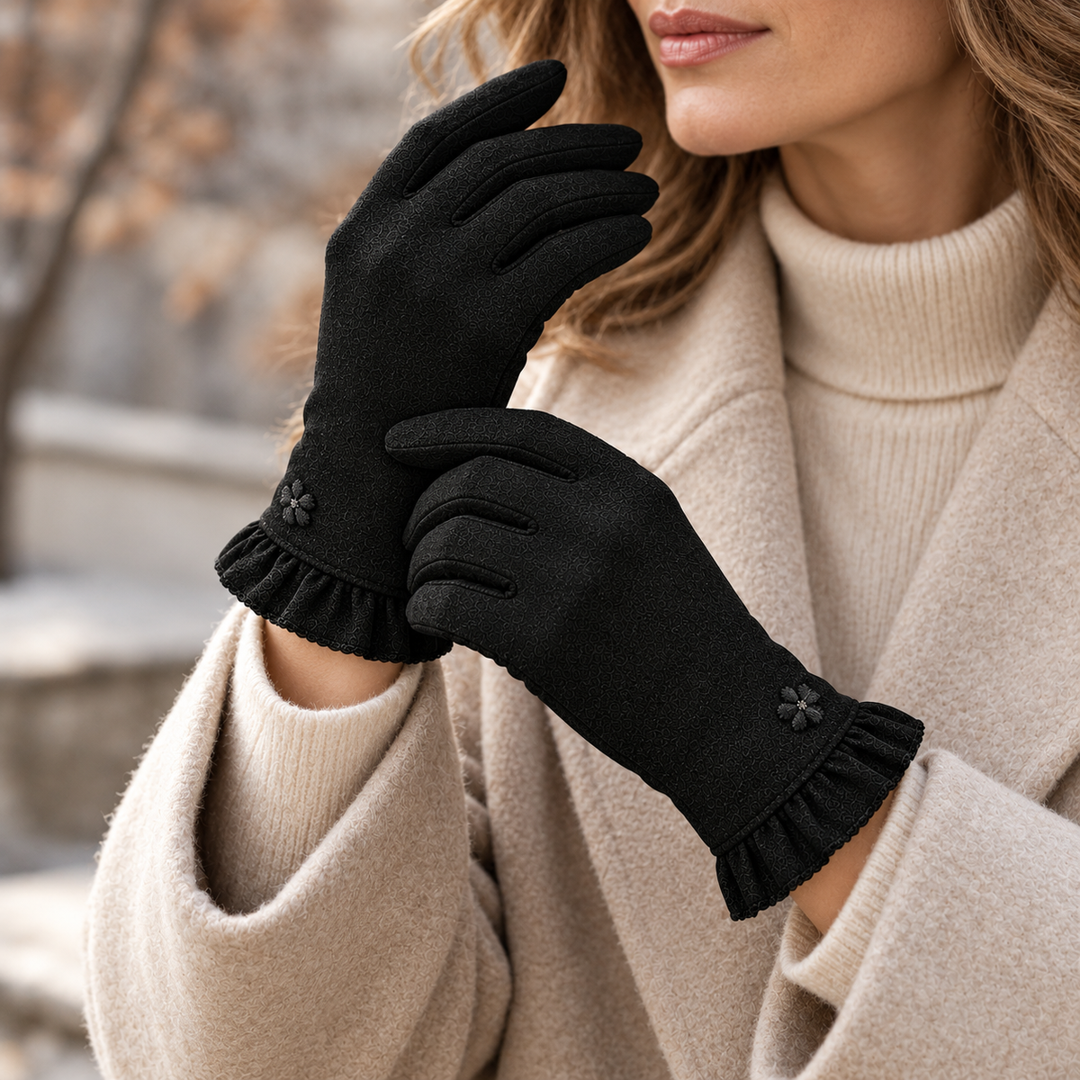Bianca Ruffle-Cuff Touchscreen Gloves
