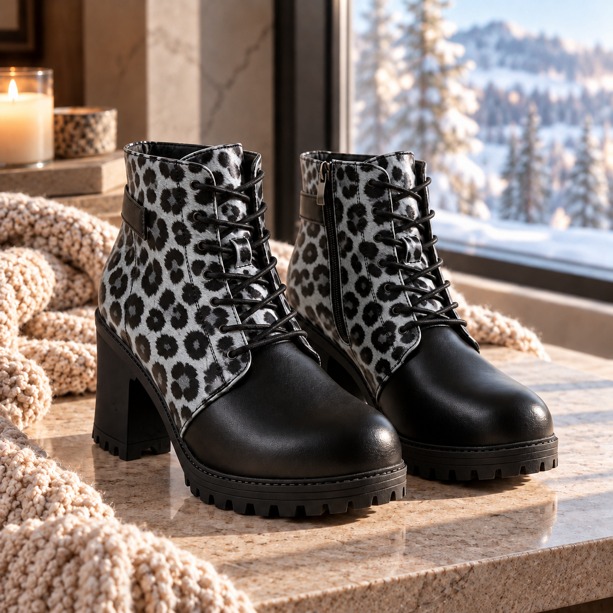 Samantha Leopard Lace-Up Boots