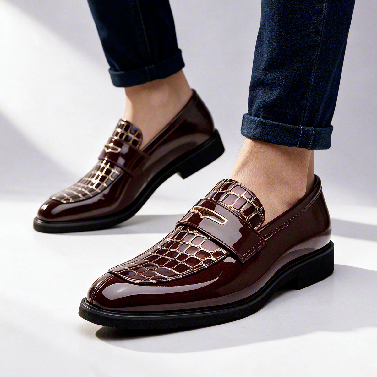 Monaco Croc-Embossed Penny Loafers