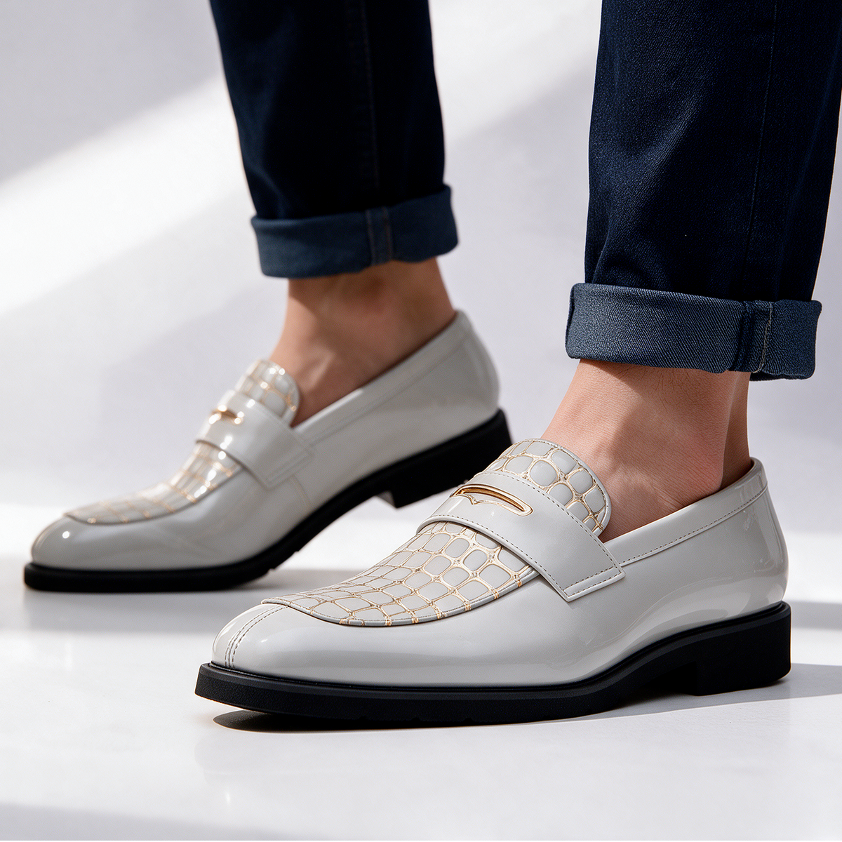 Monaco Croc-Embossed Penny Loafers