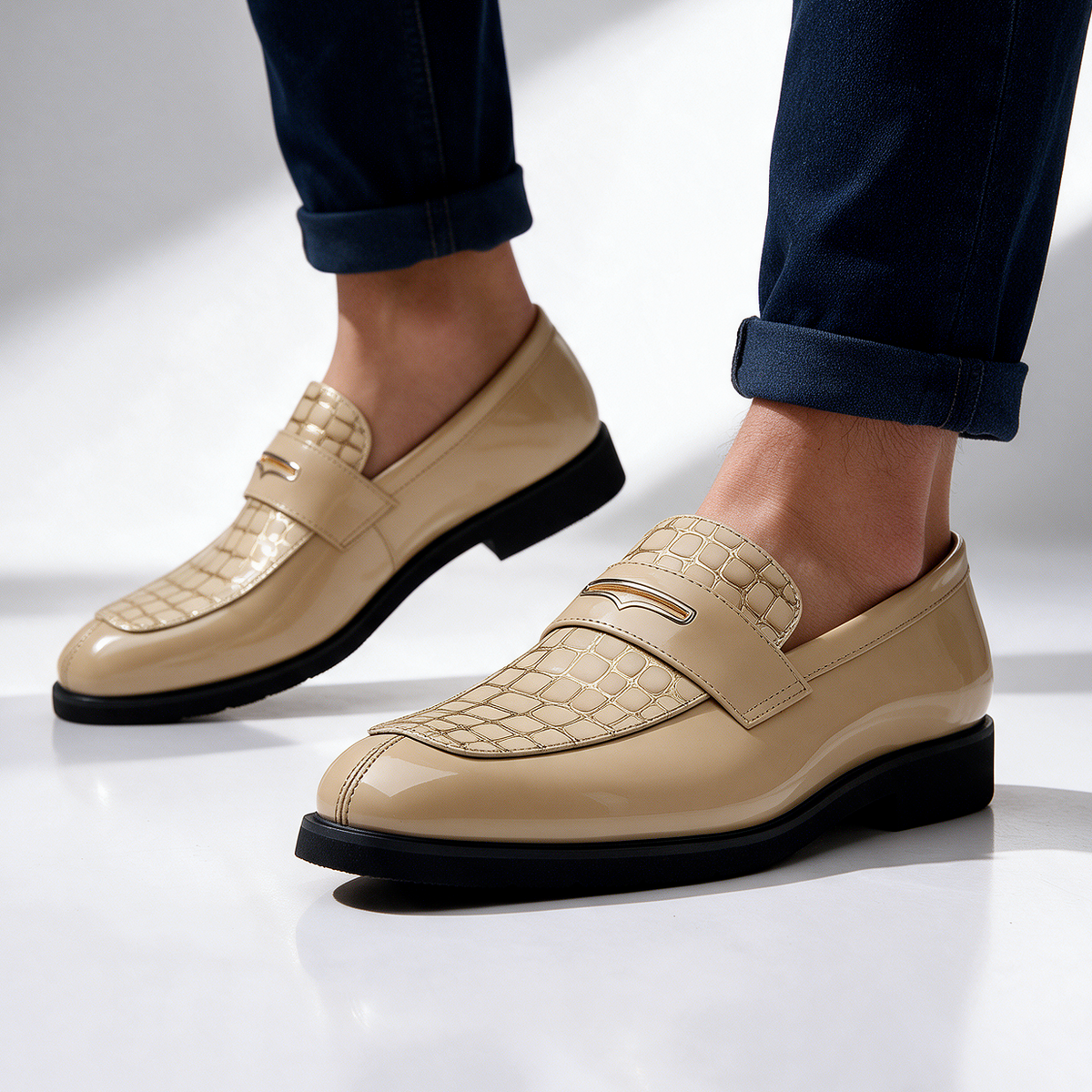 Monaco Croc-Embossed Penny Loafers