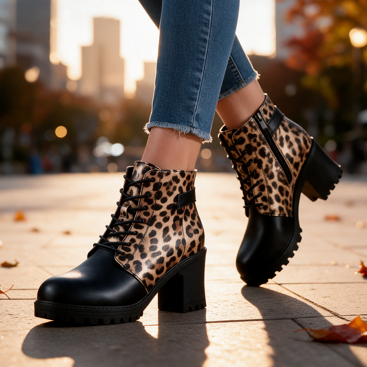 Samantha Leopard Lace-Up Boots