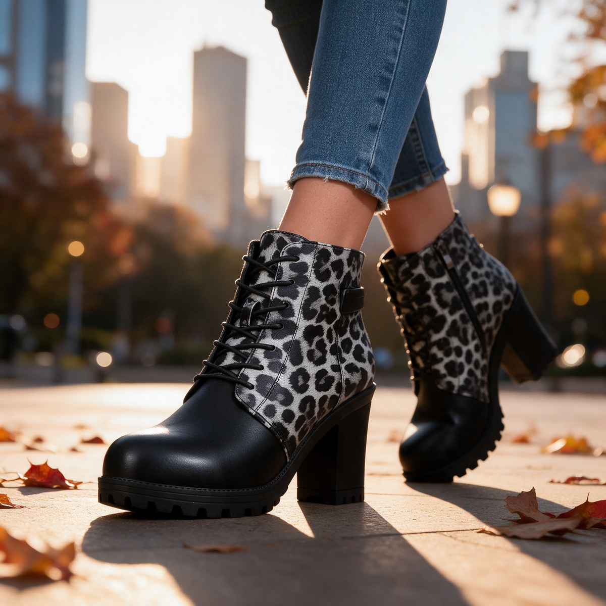 Samantha Leopard Lace-Up Boots