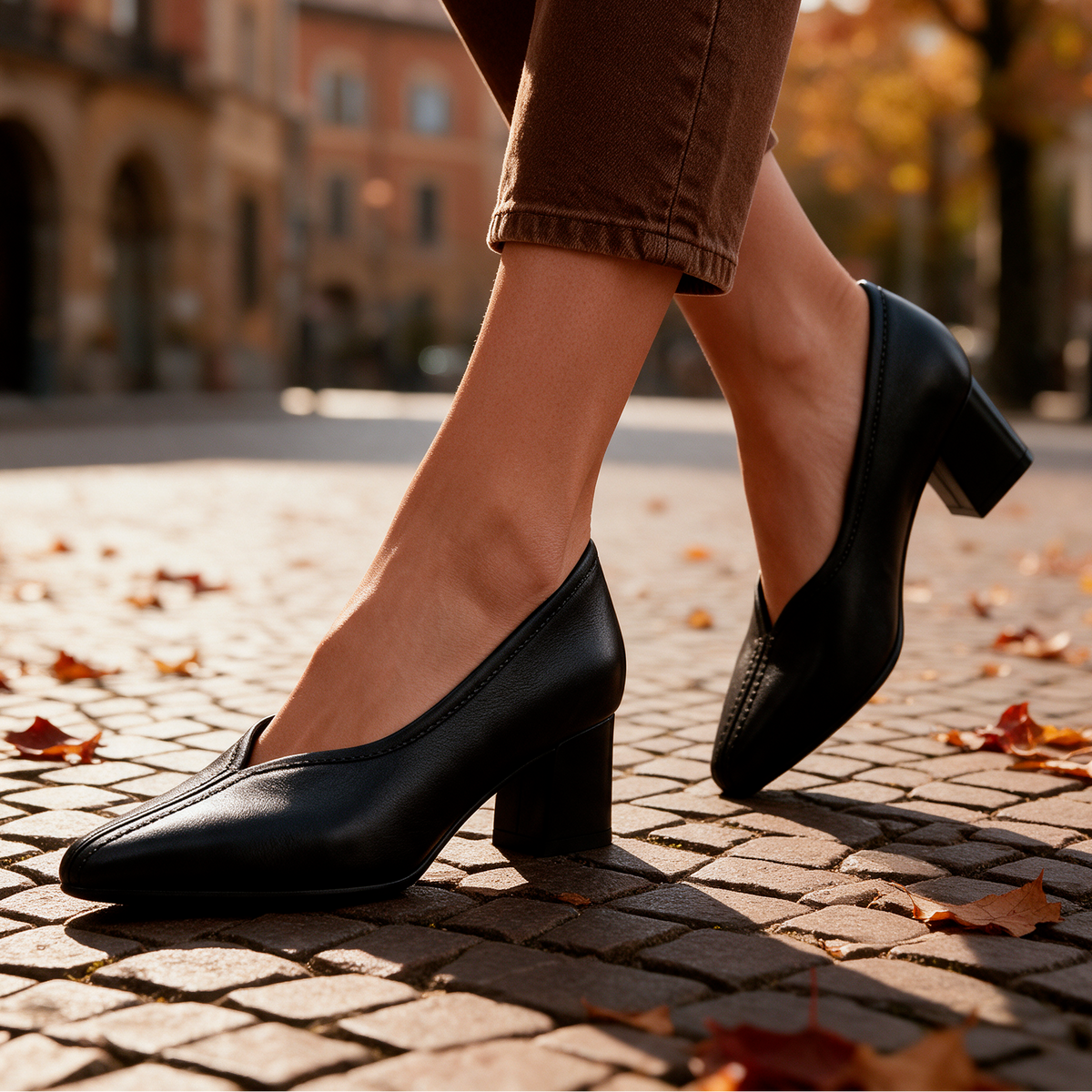 Eleanor V-Cut Block Heel Pumps