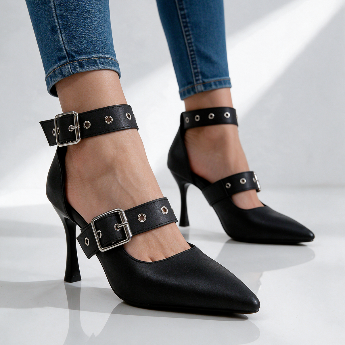 Samantha Double-Buckle Heels