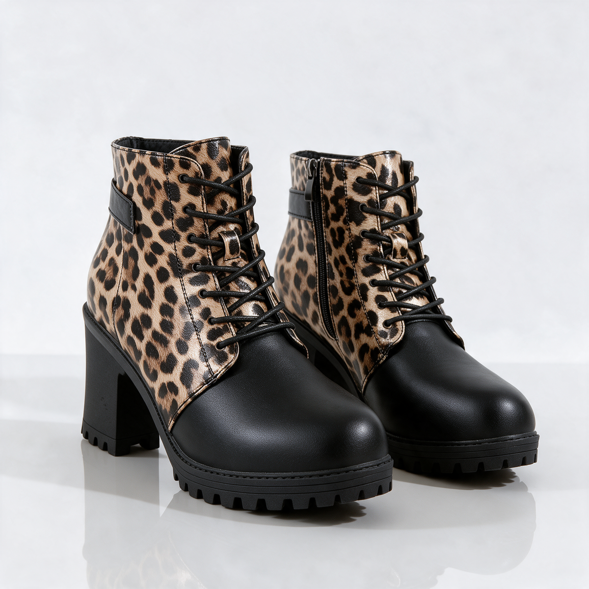 Samantha Leopard Lace-Up Boots