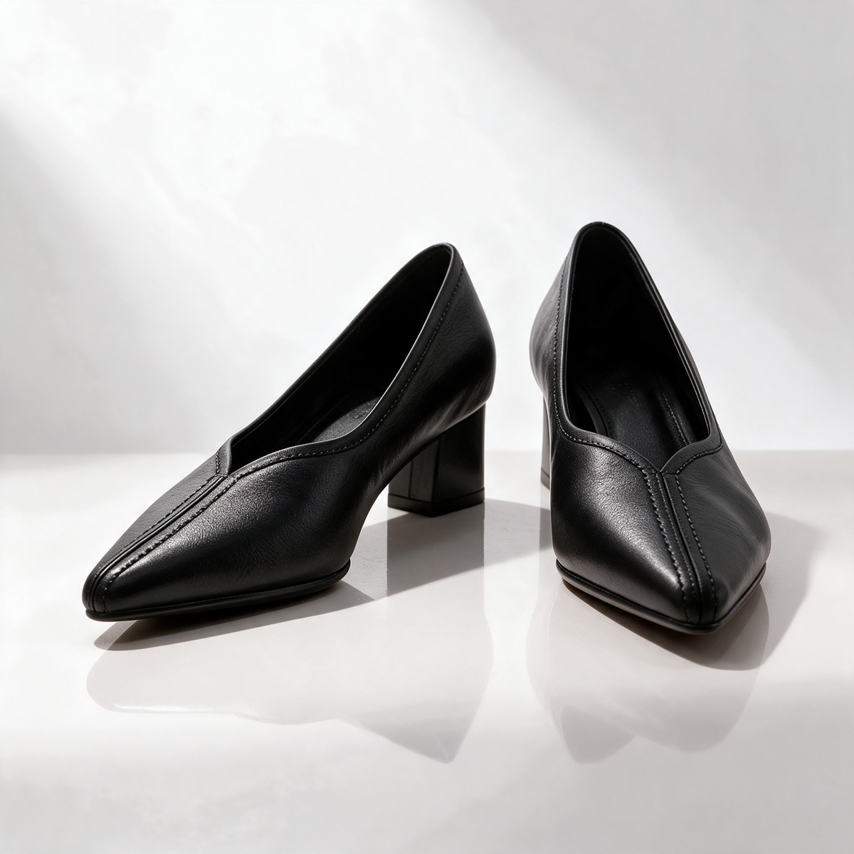 Eleanor V-Cut Block Heel Pumps