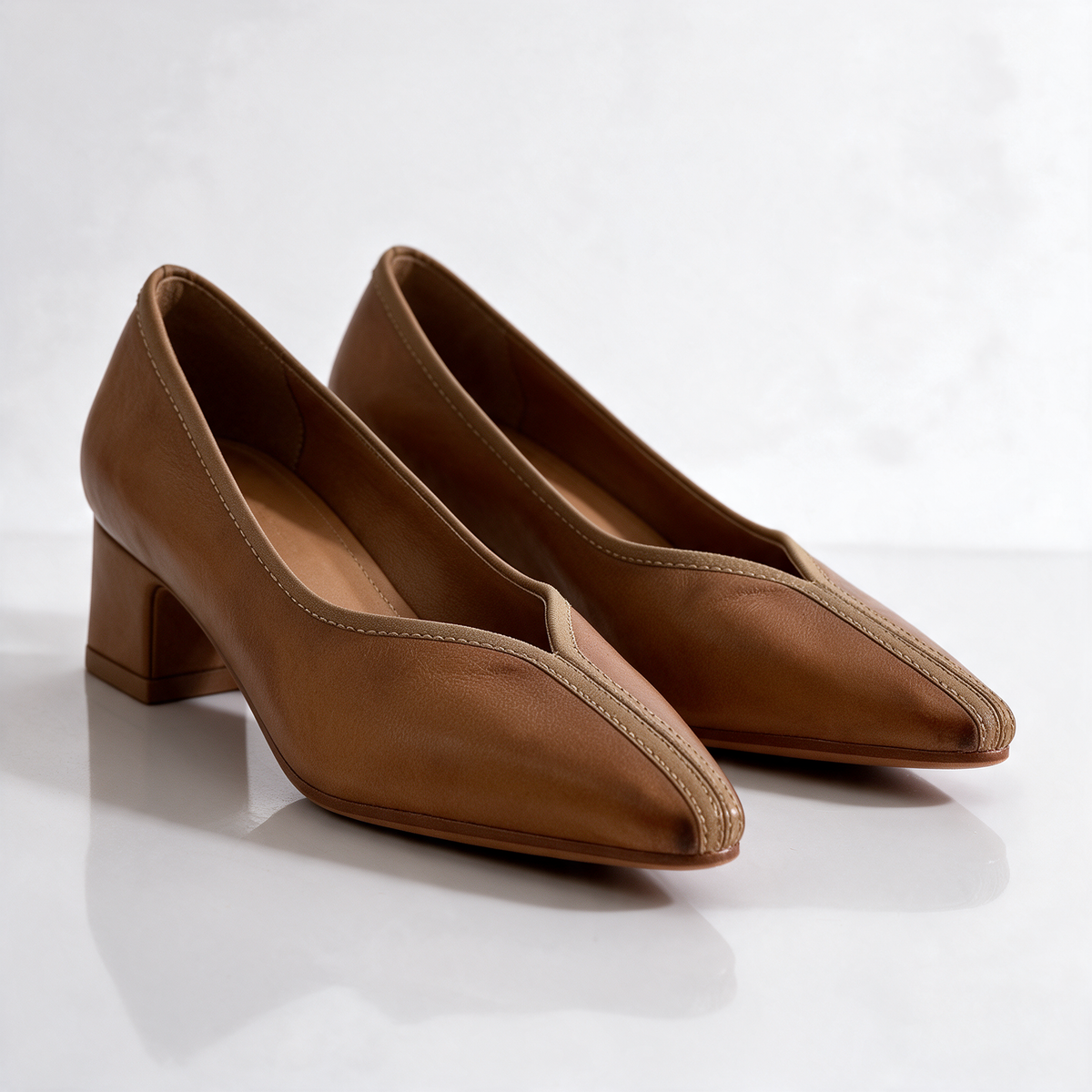 Eleanor V-Cut Block Heel Pumps