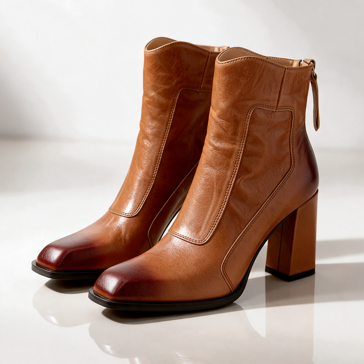 Elena Genuine Leather Block Heel Boots