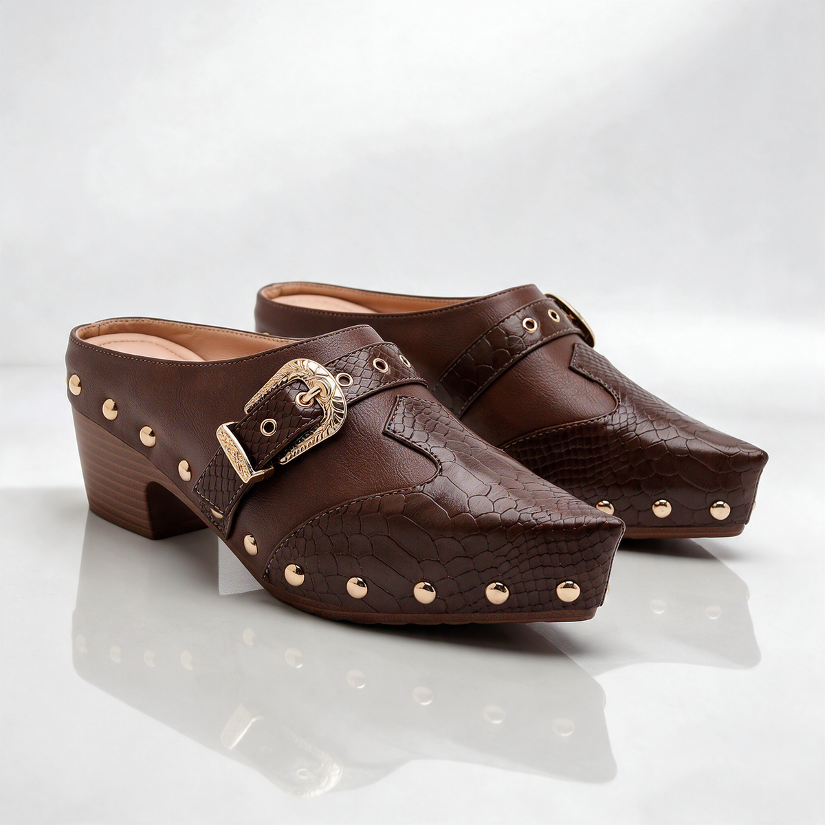 Sadie Studded Snake Mules