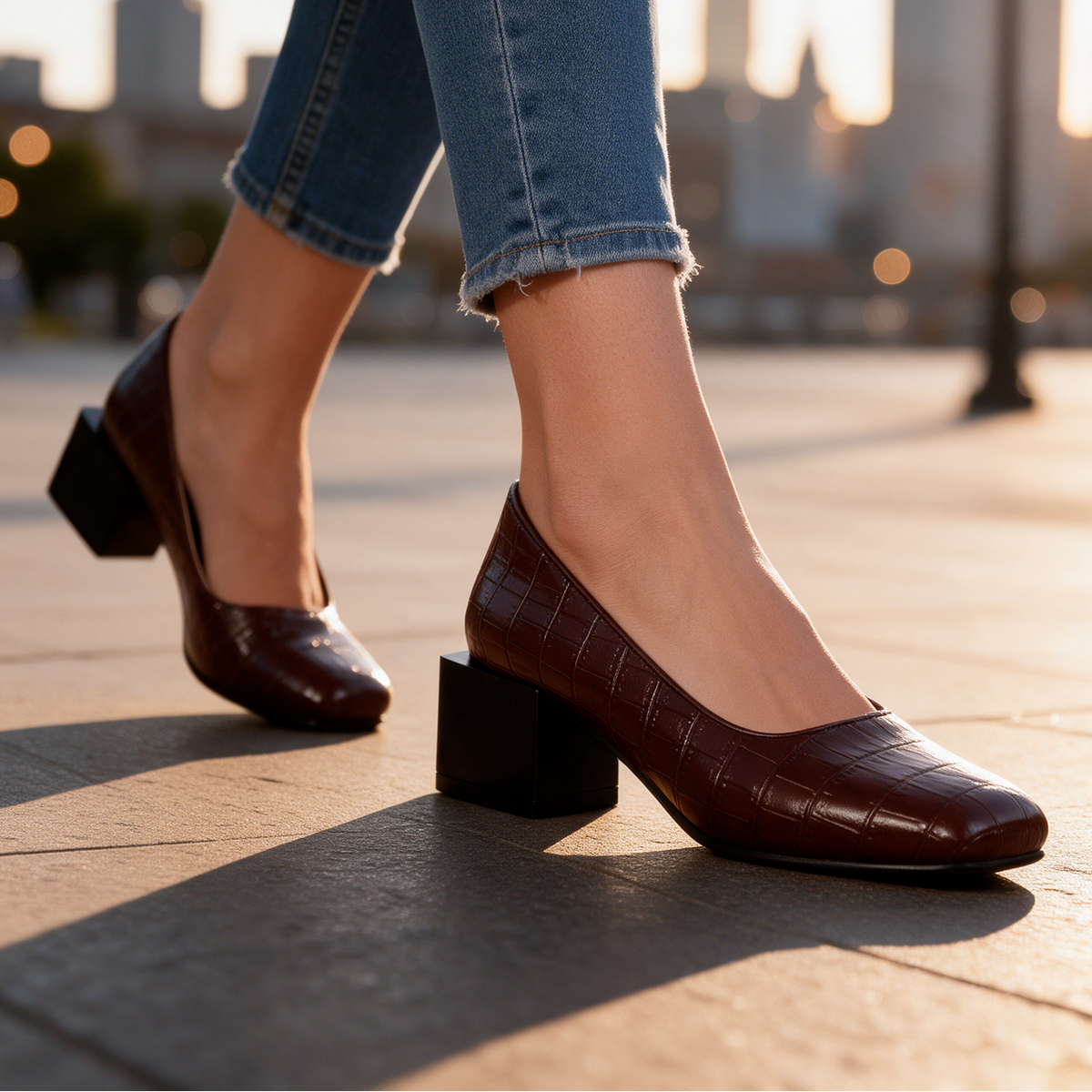 Florine Croc Block Heels
