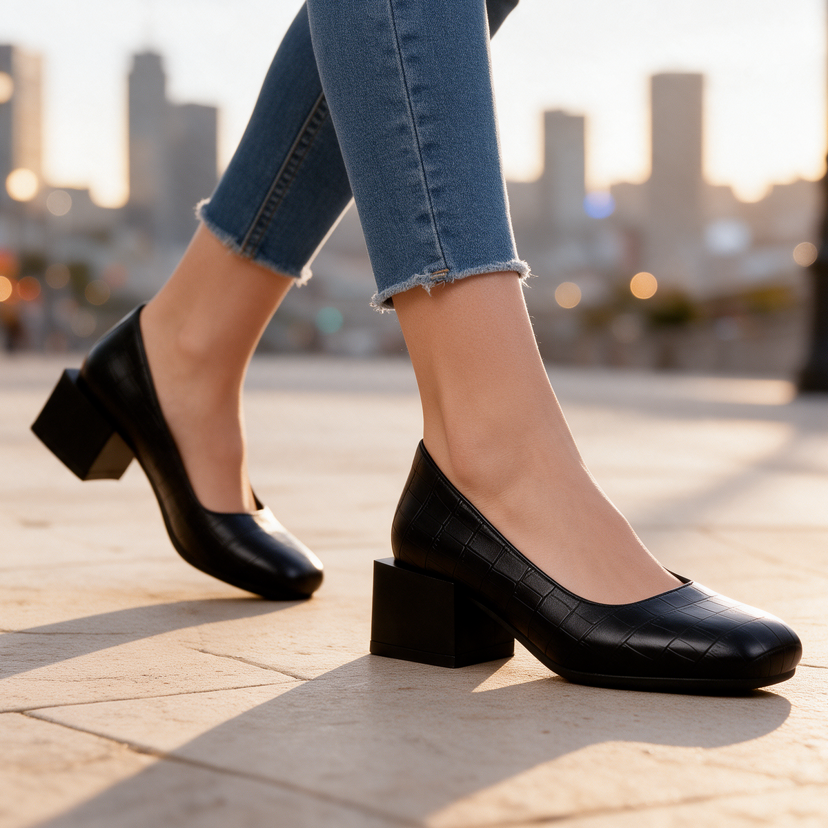 Florine Croc Block Heels