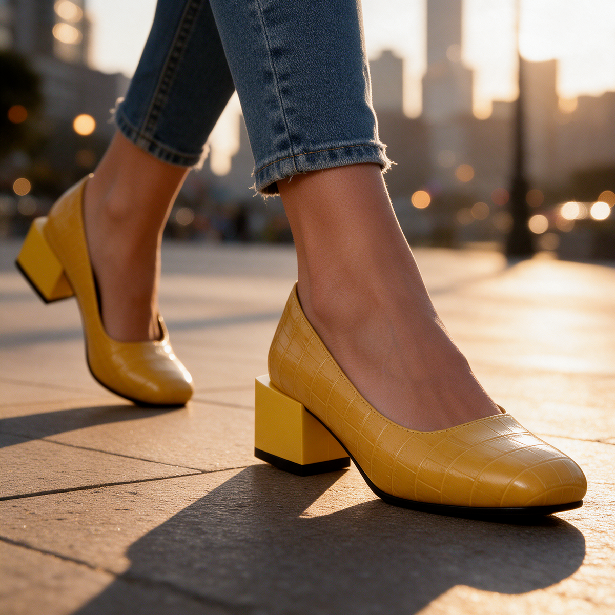 Florine Croc Block Heels