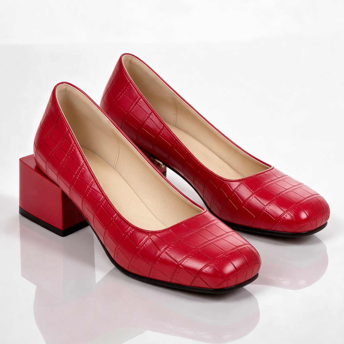 Florine Croc Block Heels