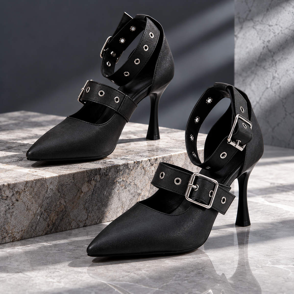 Samantha Double-Buckle Heels