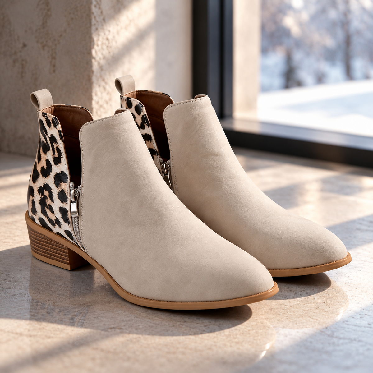 Madeline Leopard-Back Ankle Boots