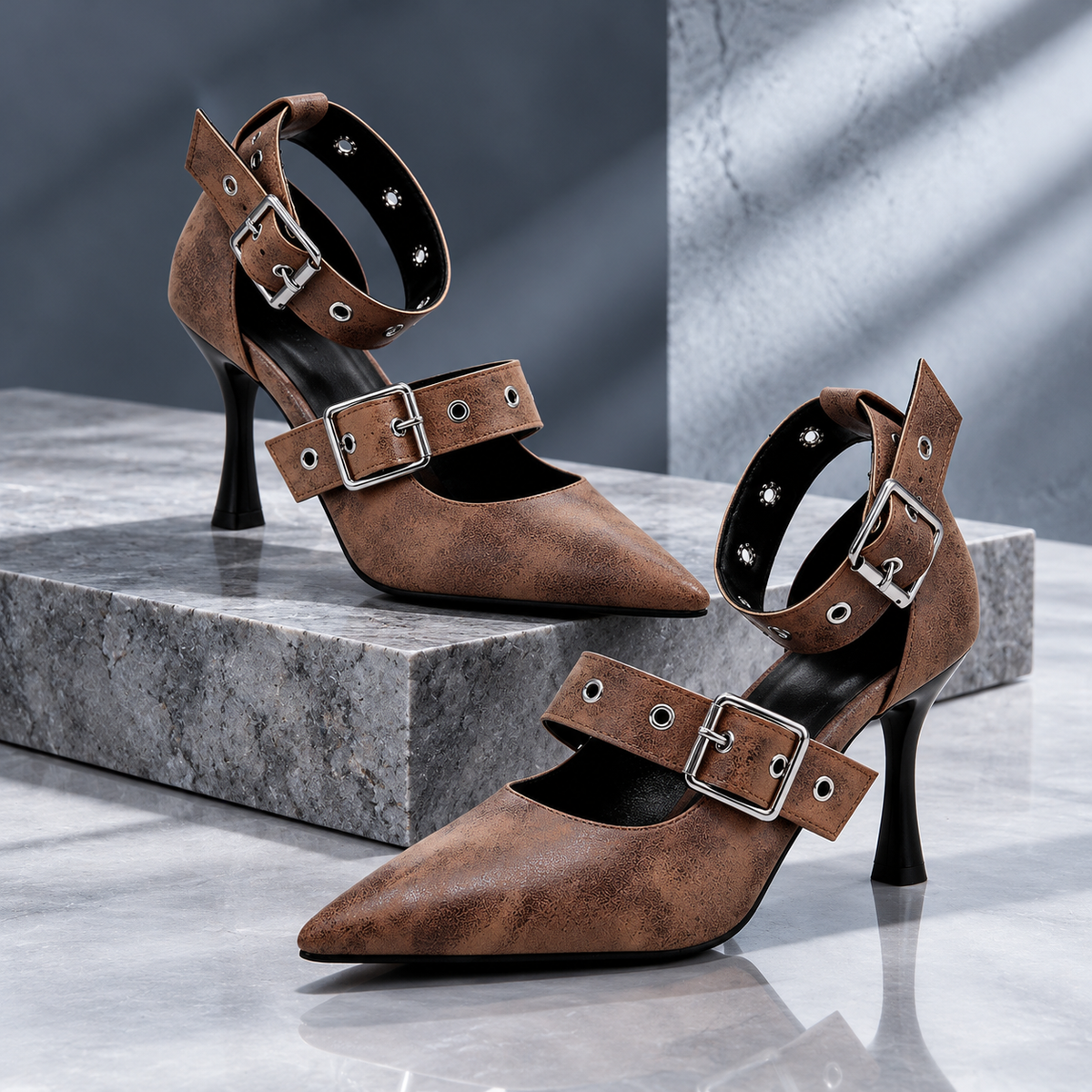 Samantha Double-Buckle Heels