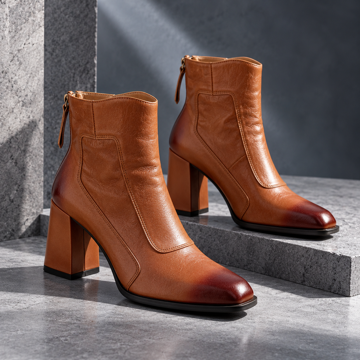 Elena Genuine Leather Block Heel Boots