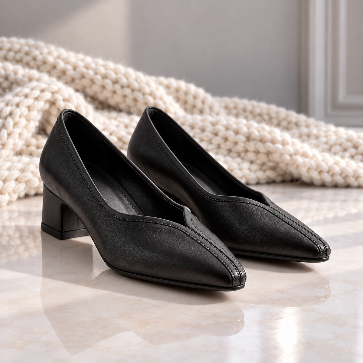 Eleanor V-Cut Block Heel Pumps