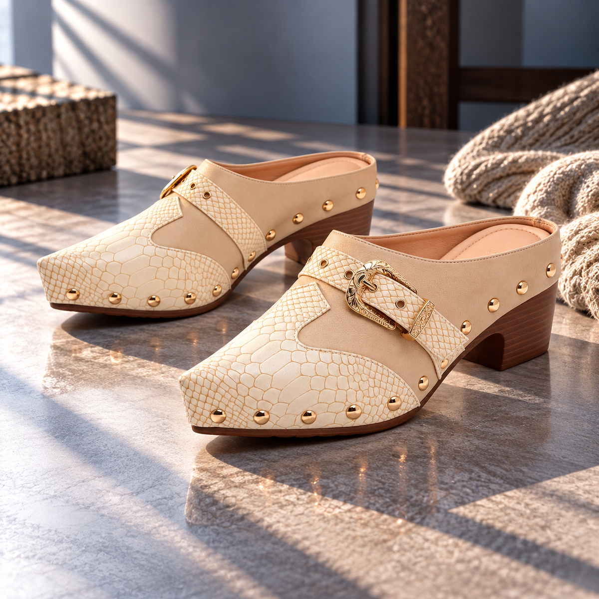 Sadie Studded Snake Mules