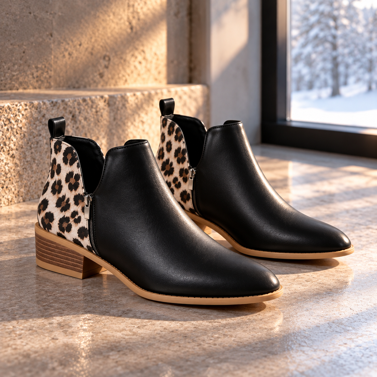 Madeline Leopard-Back Ankle Boots