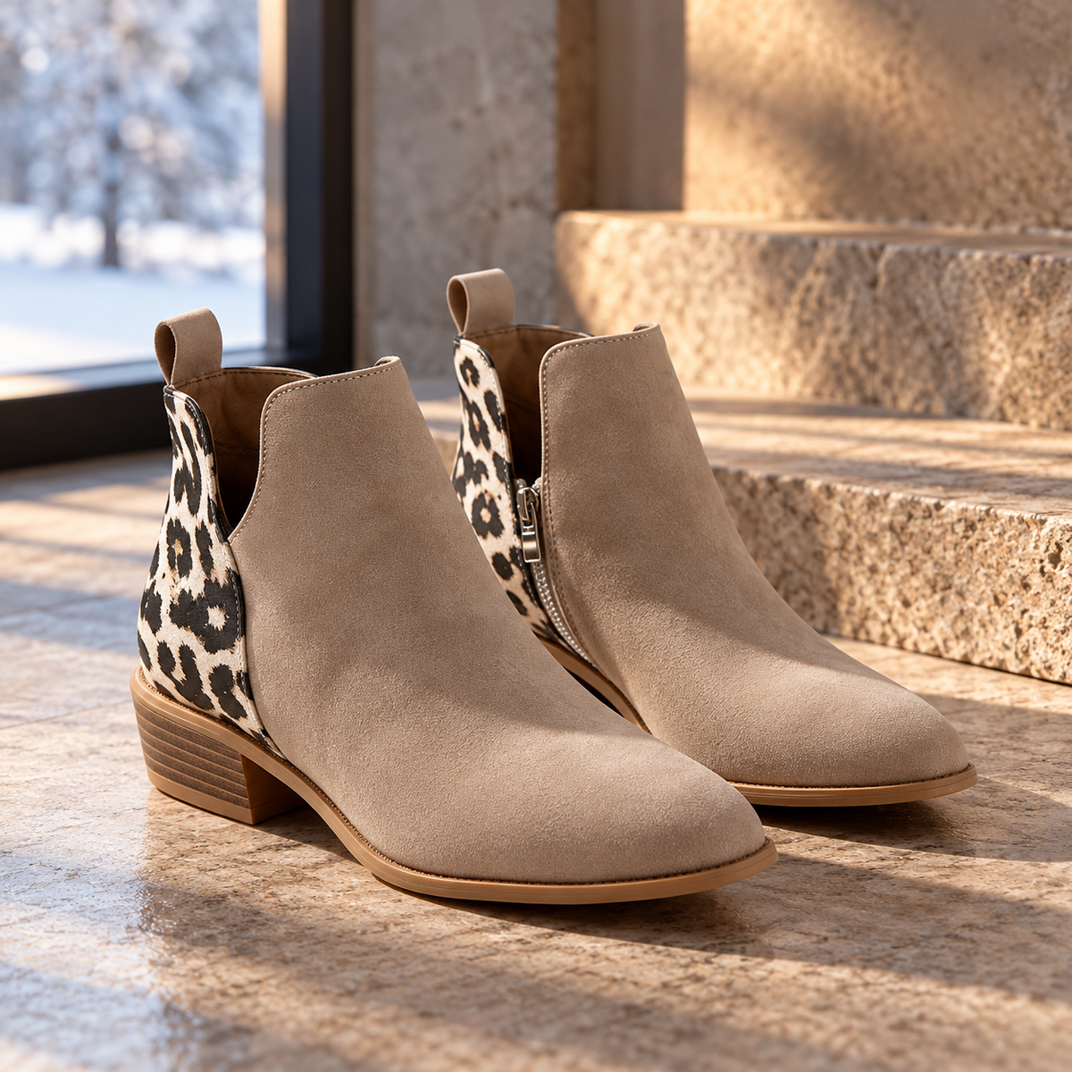 Madeline Leopard-Back Ankle Boots