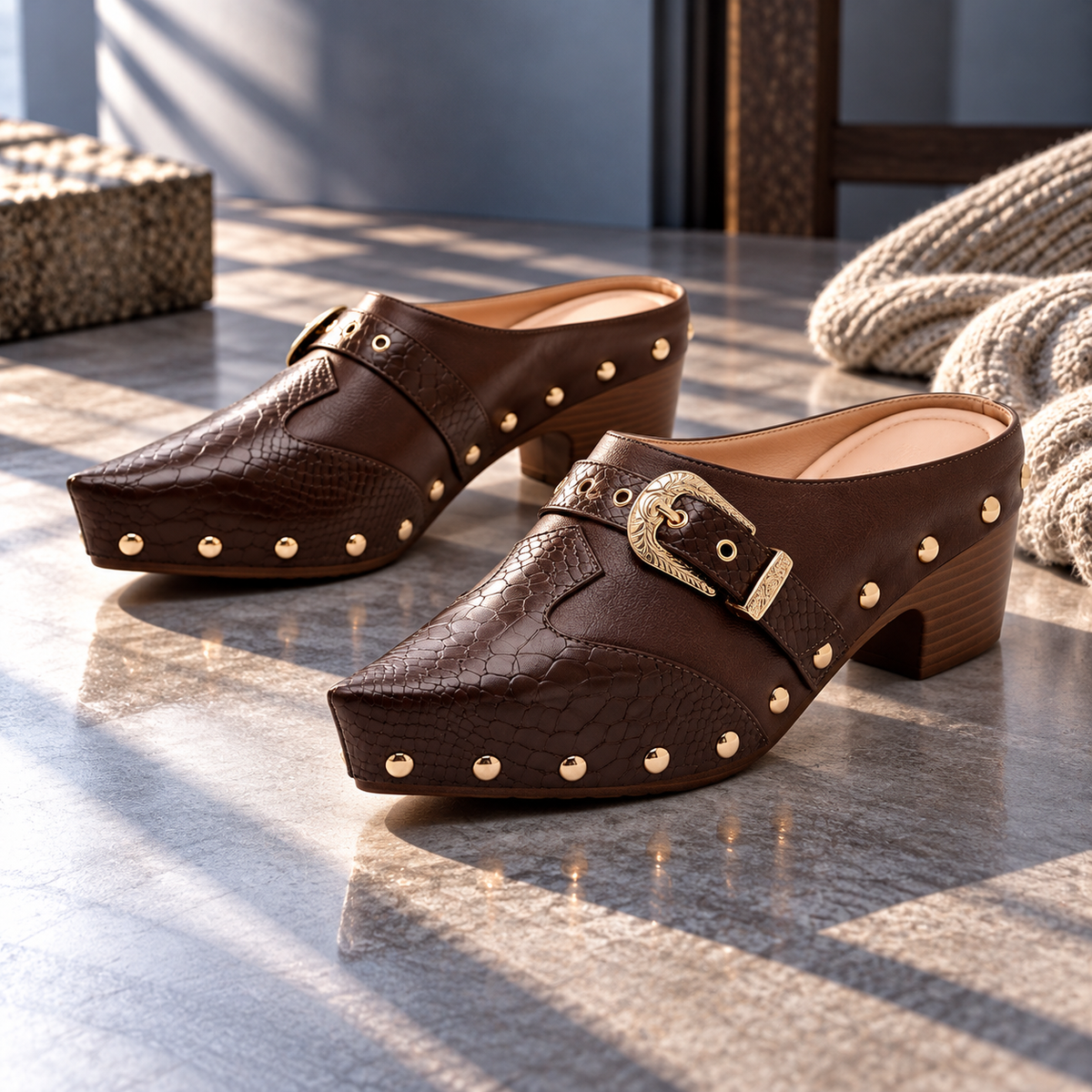 Sadie Studded Snake Mules