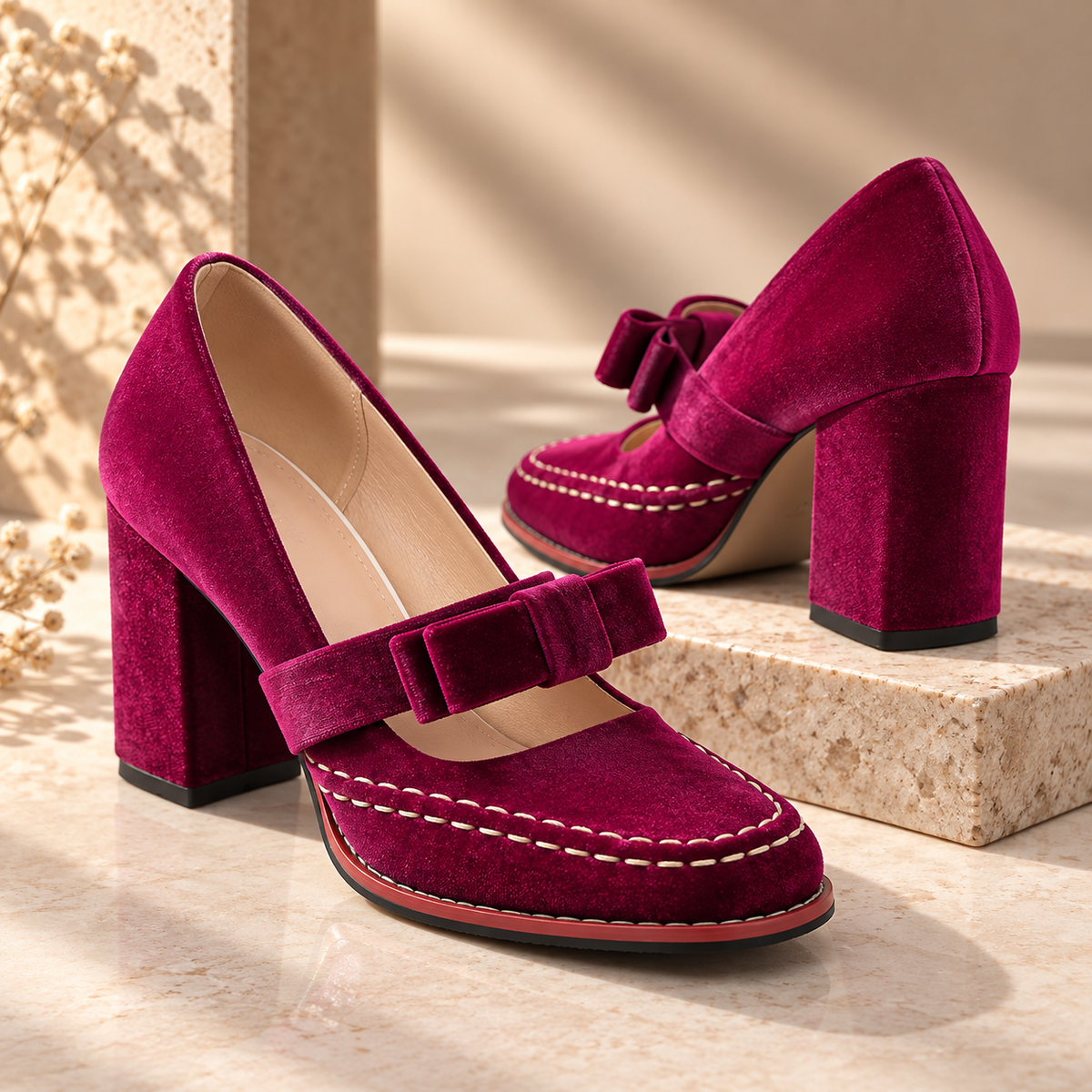 Belle Velvet Mary Jane Heels