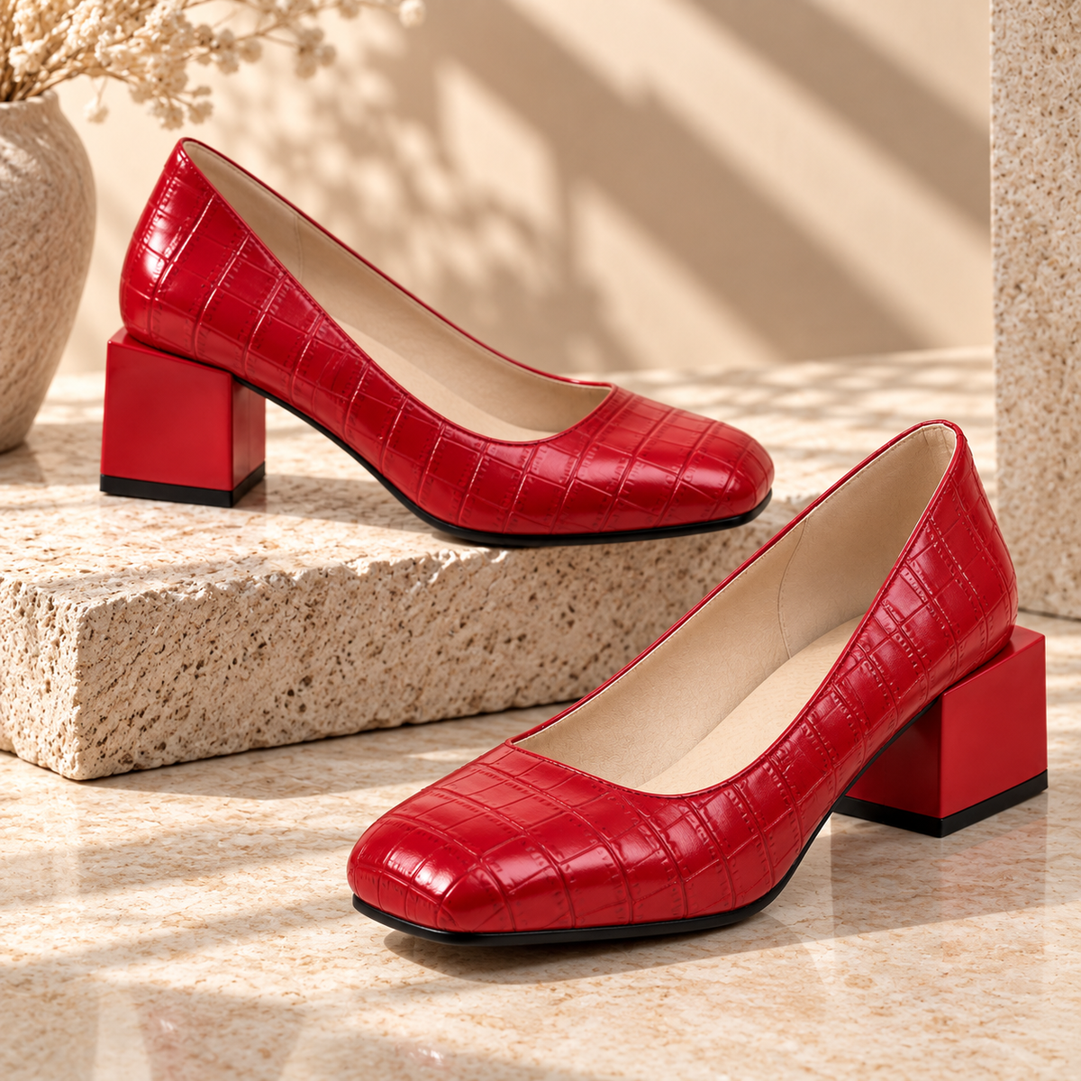 Florine Croc Block Heels