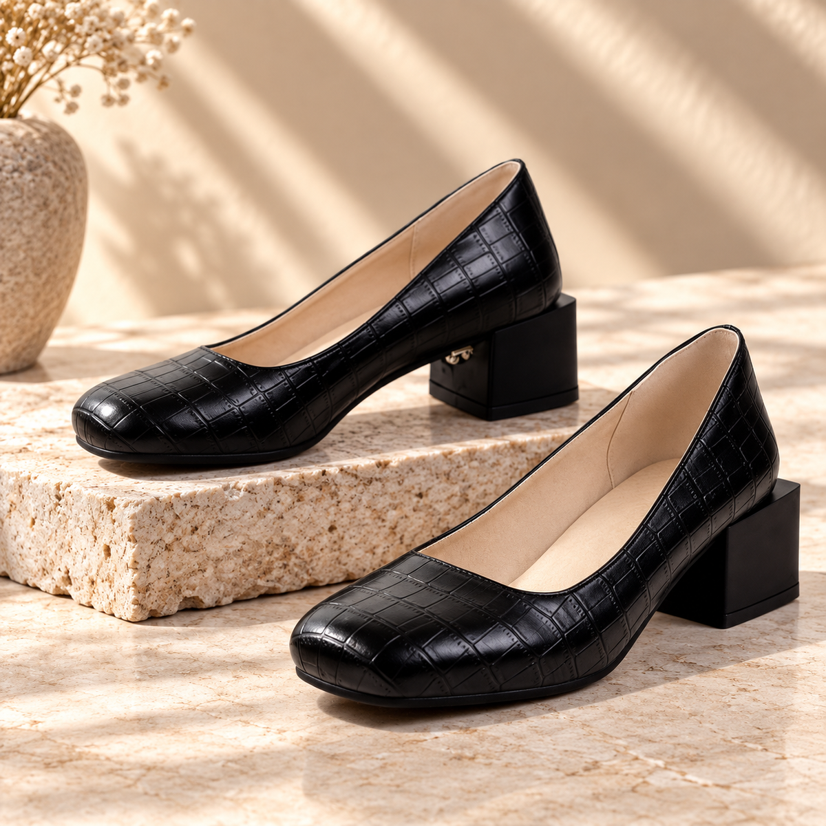 Florine Croc Block Heels