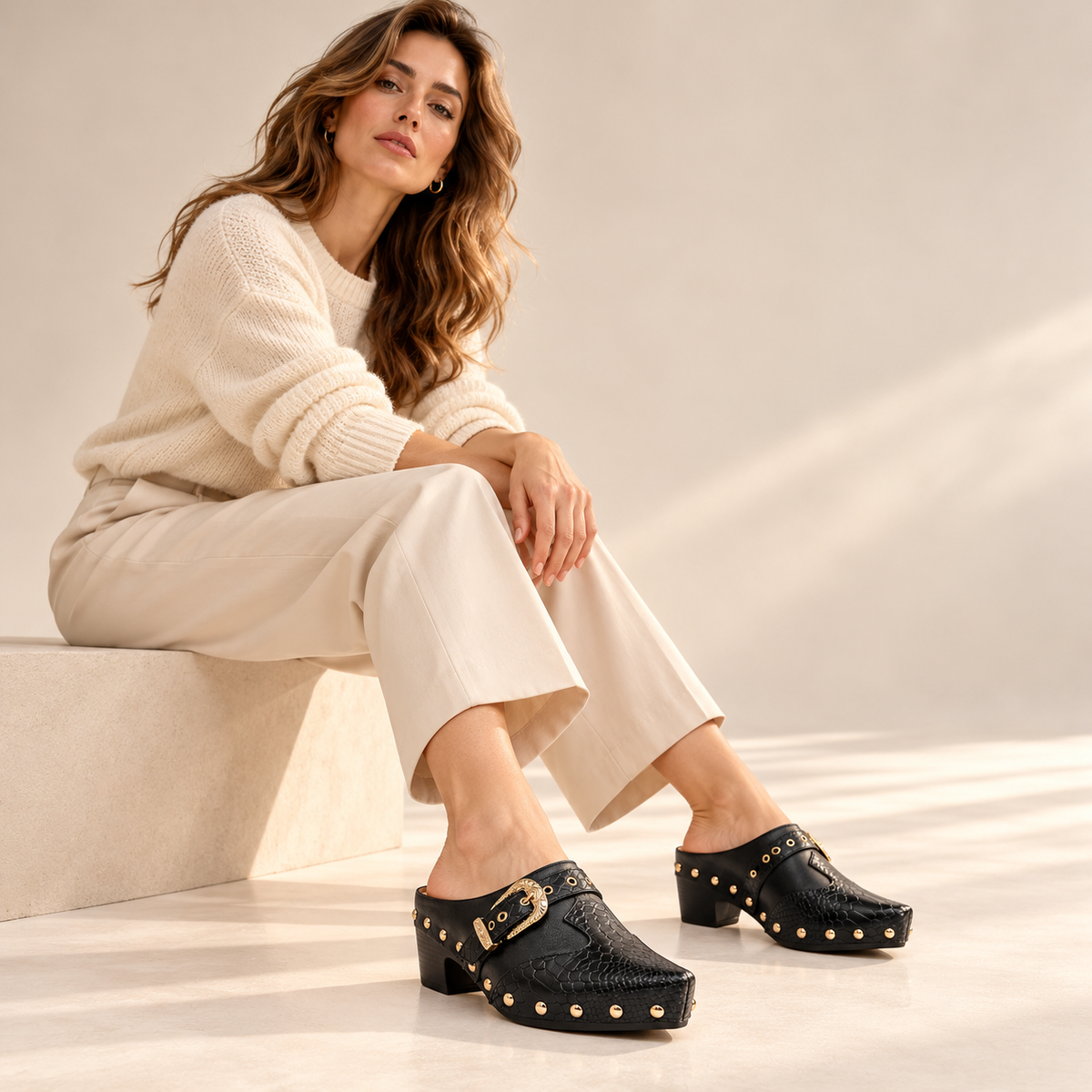 Sadie Studded Snake Mules