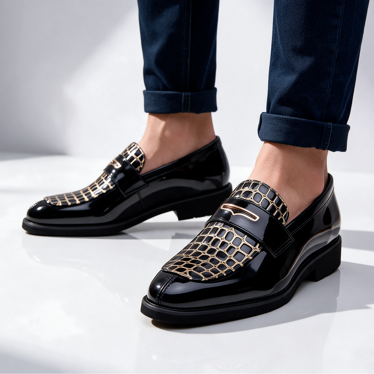 Monaco Croc-Embossed Penny Loafers