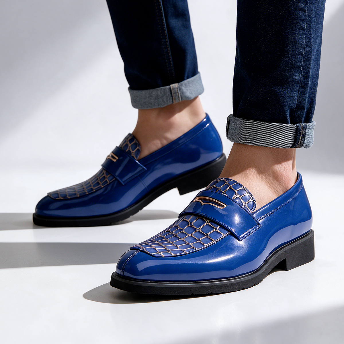 Monaco Croc-Embossed Penny Loafers
