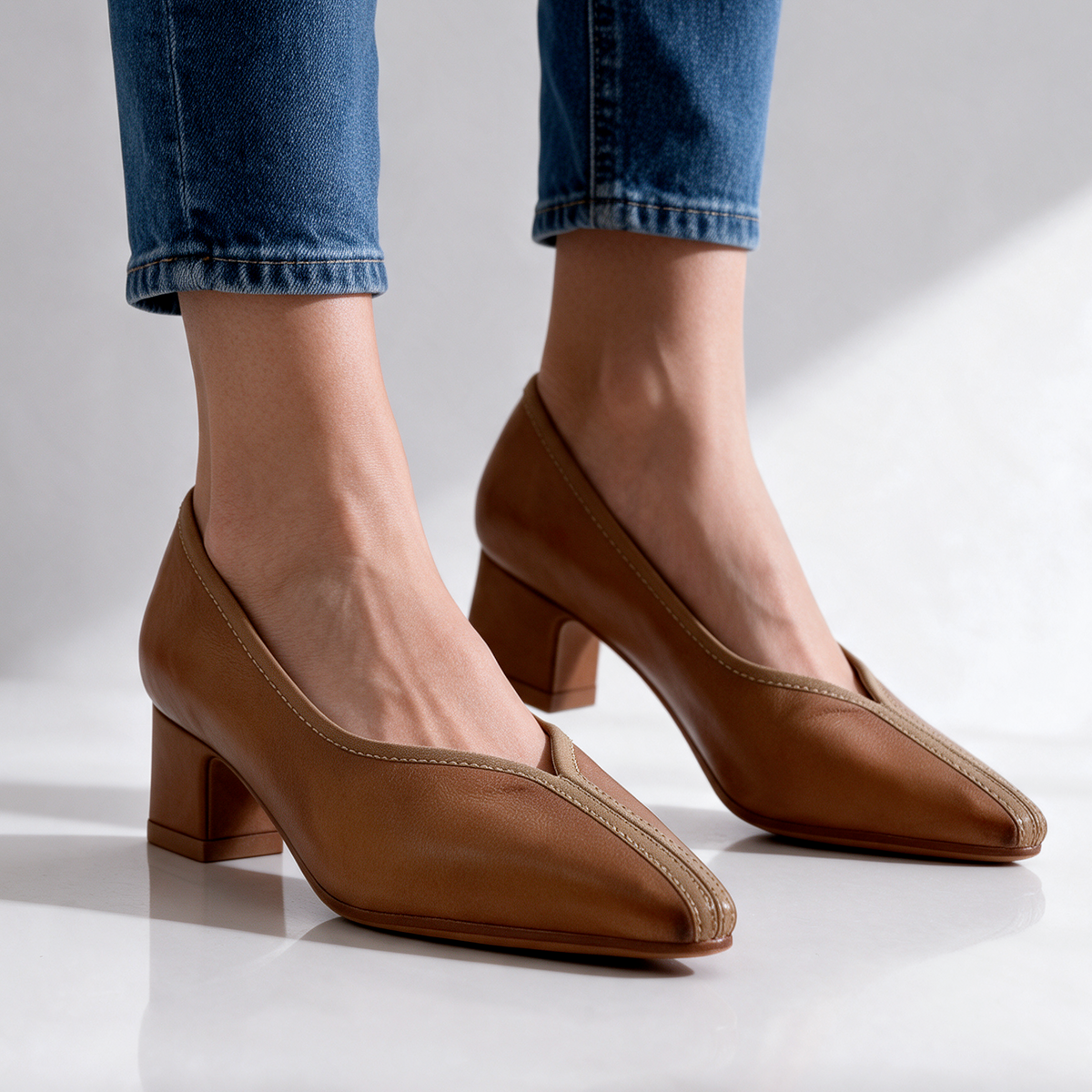 Eleanor V-Cut Block Heel Pumps