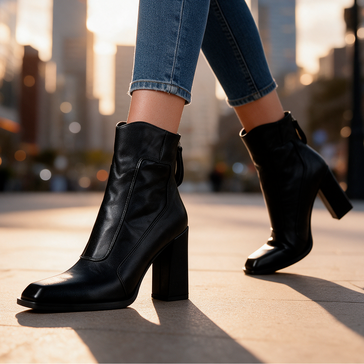 Elena Genuine Leather Block Heel Boots
