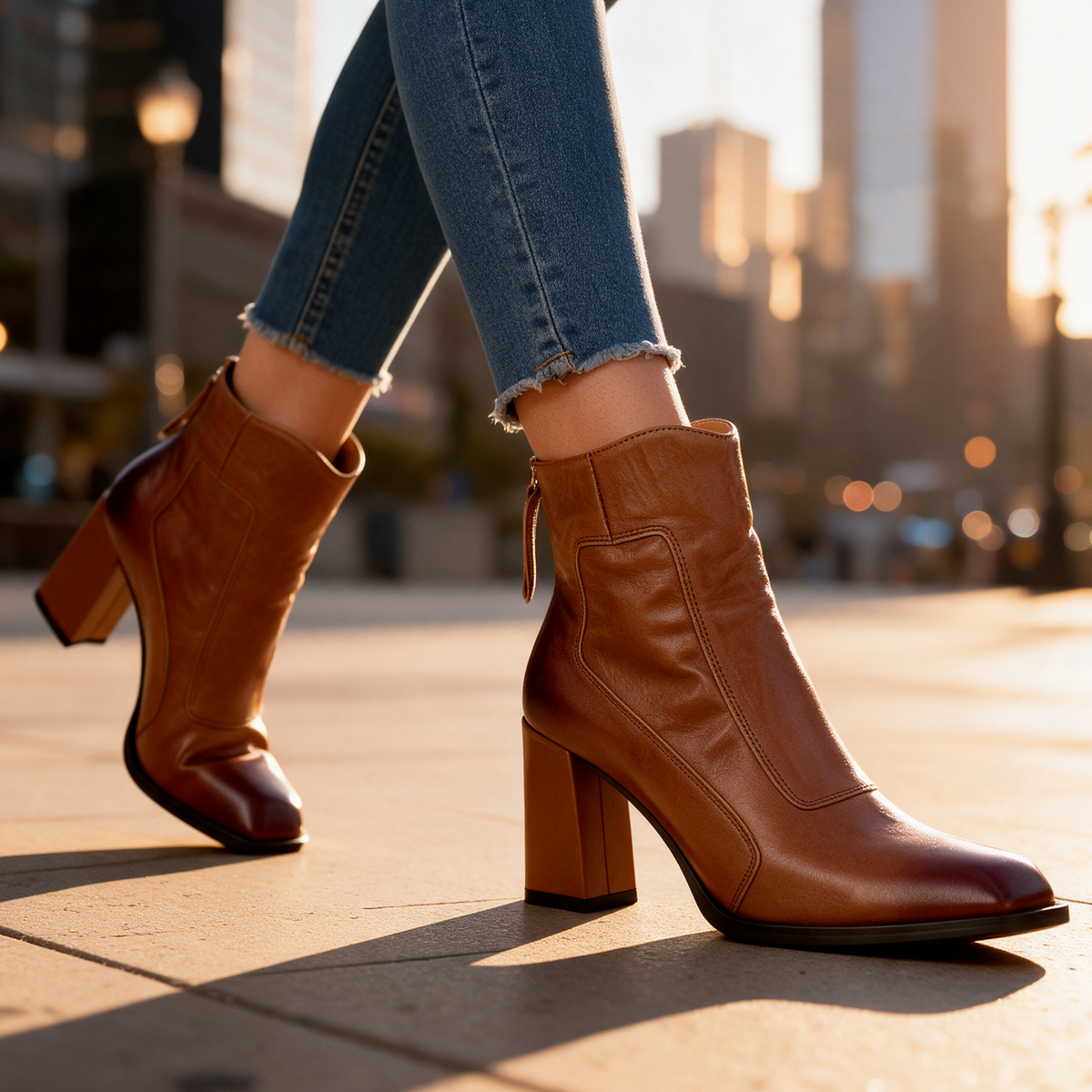 Elena Genuine Leather Block Heel Boots