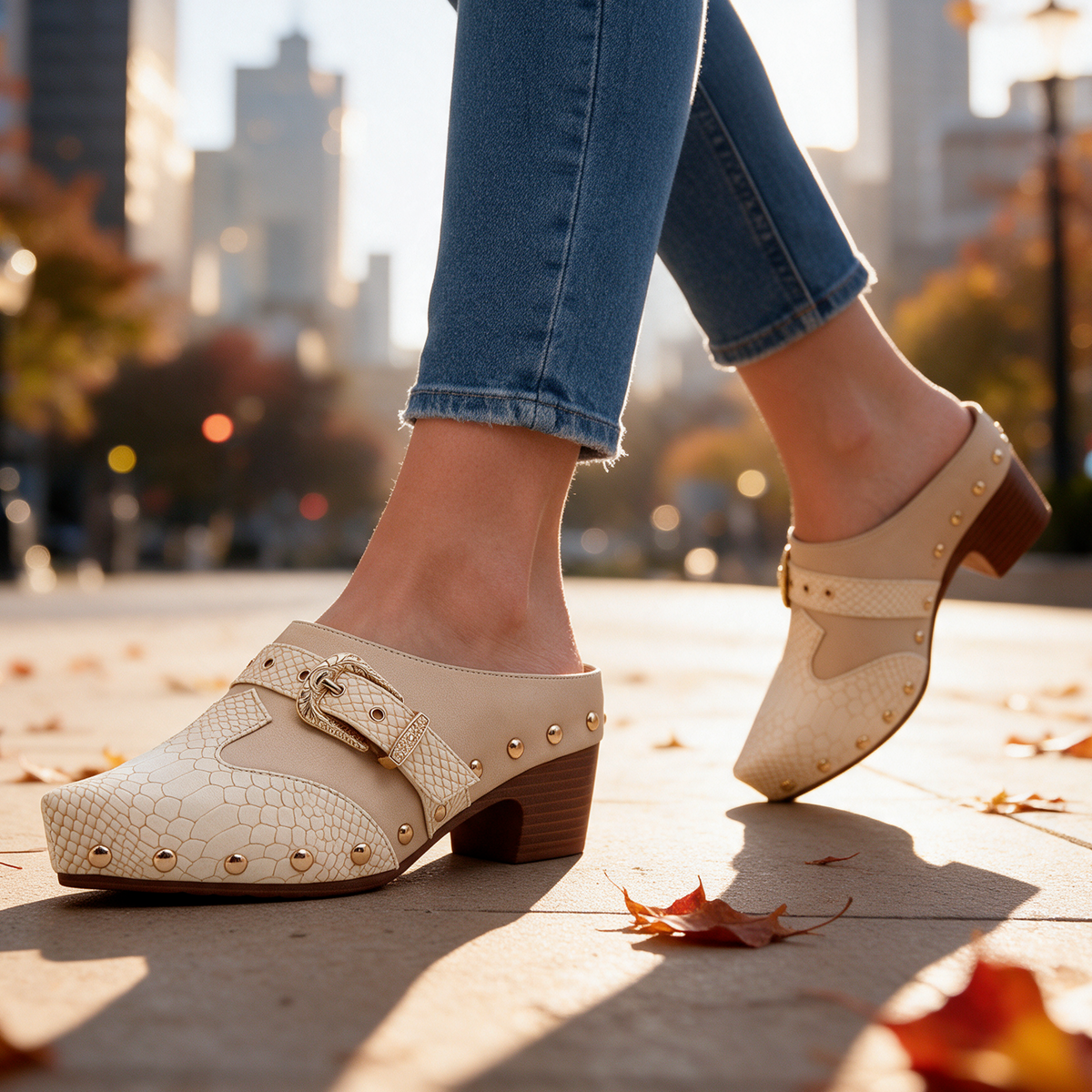 Sadie Studded Snake Mules