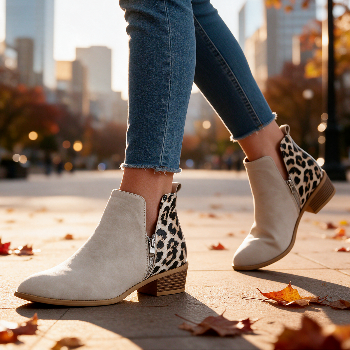Madeline Leopard-Back Ankle Boots