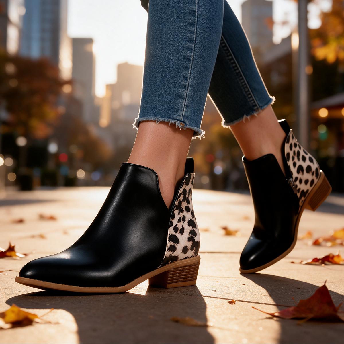 Madeline Leopard-Back Ankle Boots