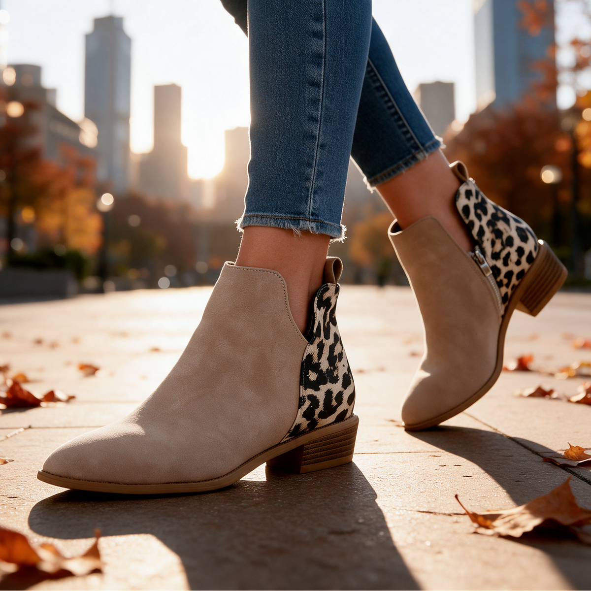 Madeline Leopard-Back Ankle Boots