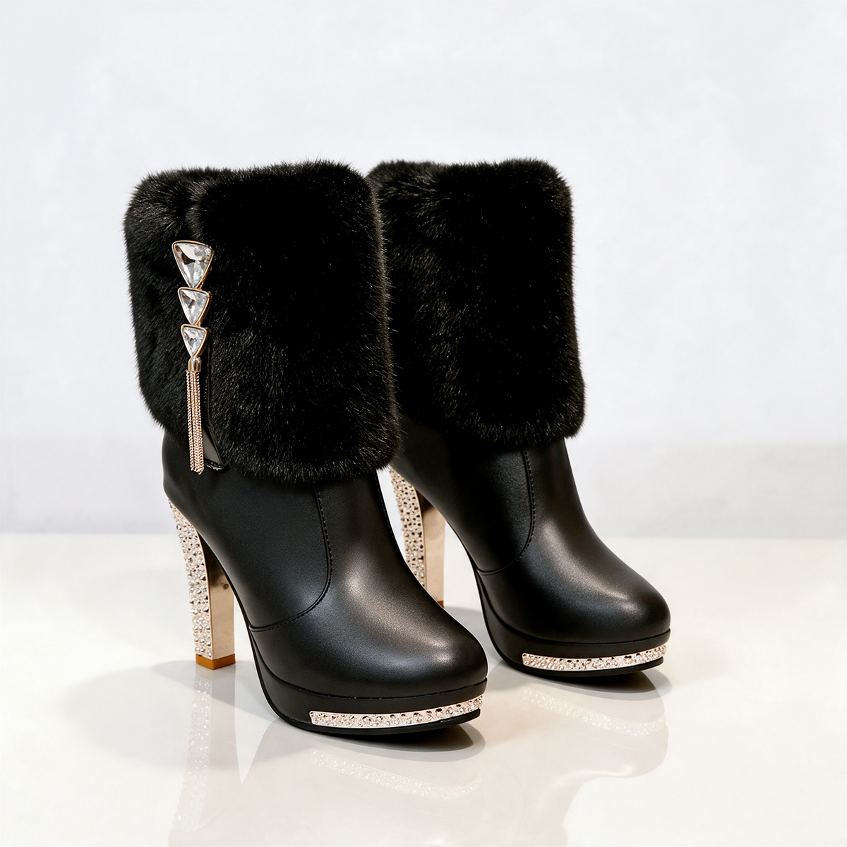 Bianca Crystal Heel Boots