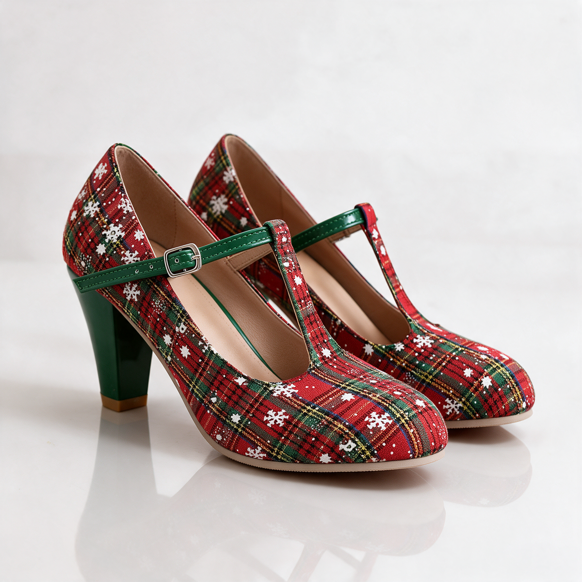 Claire Tartan T-Strap Heels