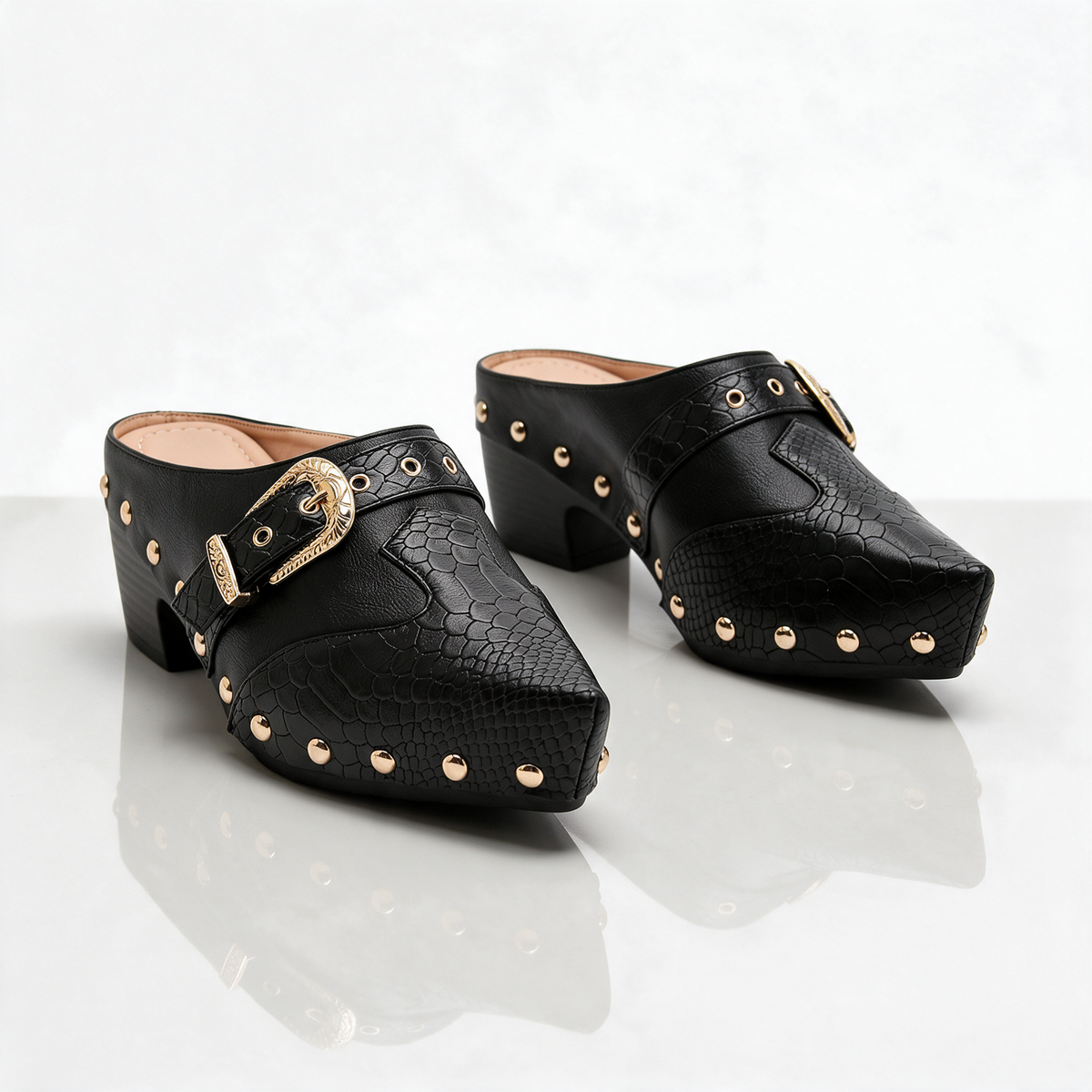 Sadie Studded Snake Mules